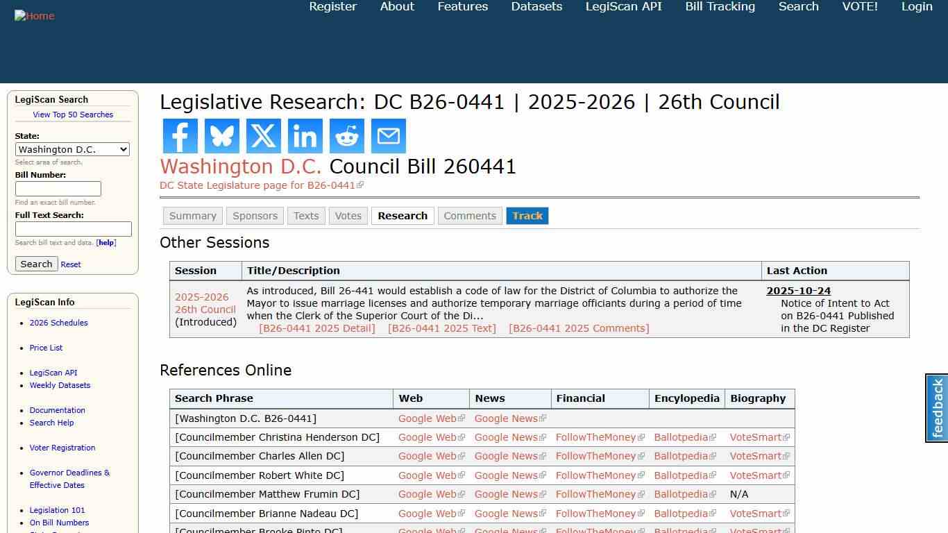 Legislative Research: DC B26-0441 2025-2026 26th Council LegiScan