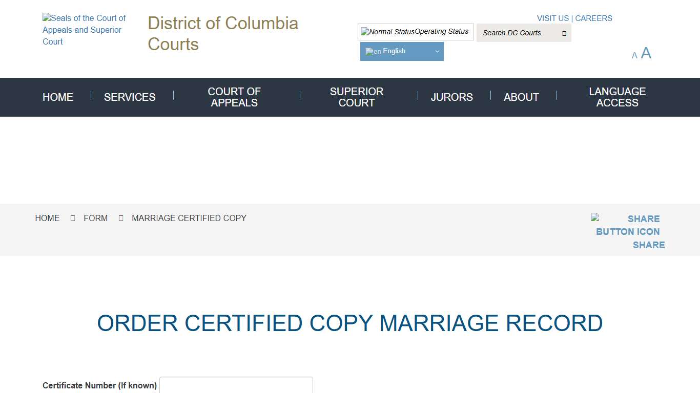 Marriage Certified Copy District of Columbia Courts