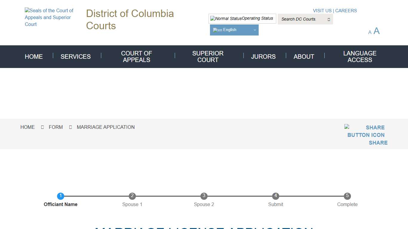 Marriage Application District of Columbia Courts