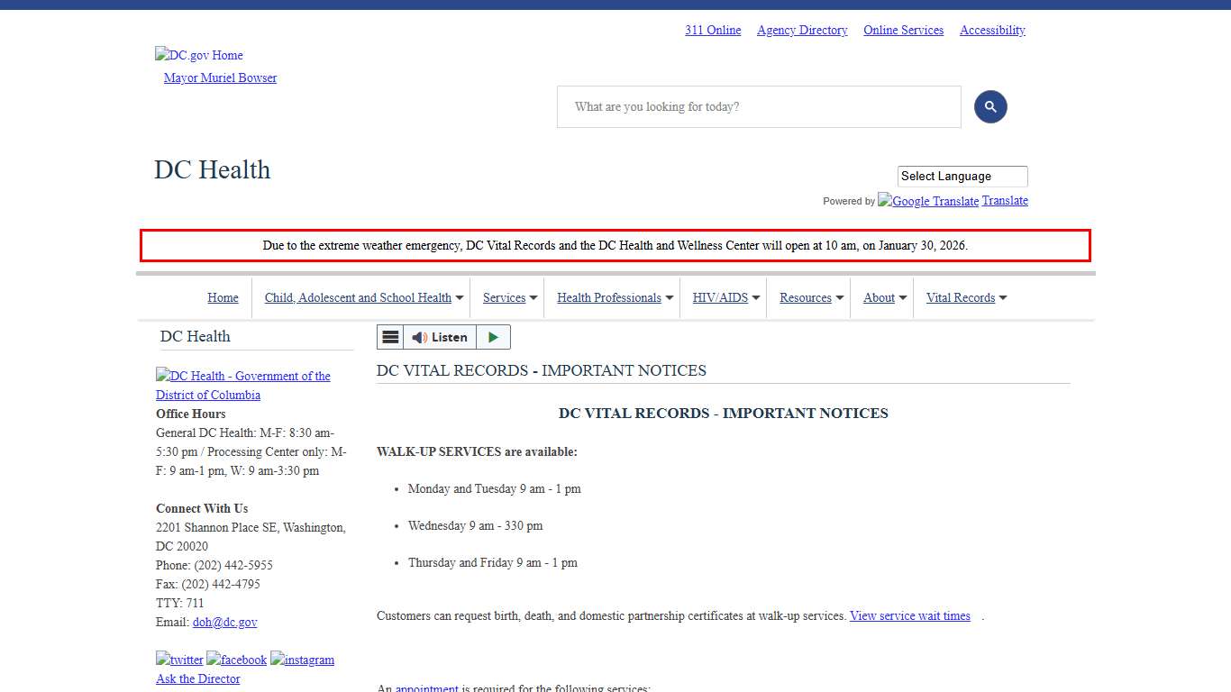 DC VITAL RECORDS - IMPORTANT NOTICES doh